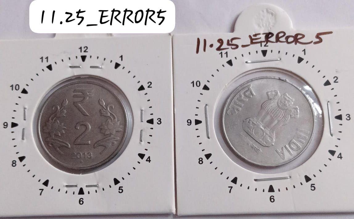 India - 2013 - 2 Rupees Noida Mint 1.30 Rotation Error Coin Used