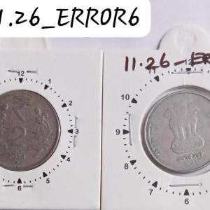 India - 2014 - 2 Rupees Kolkata Mint 11 Oclock Rotation Error Coin Used