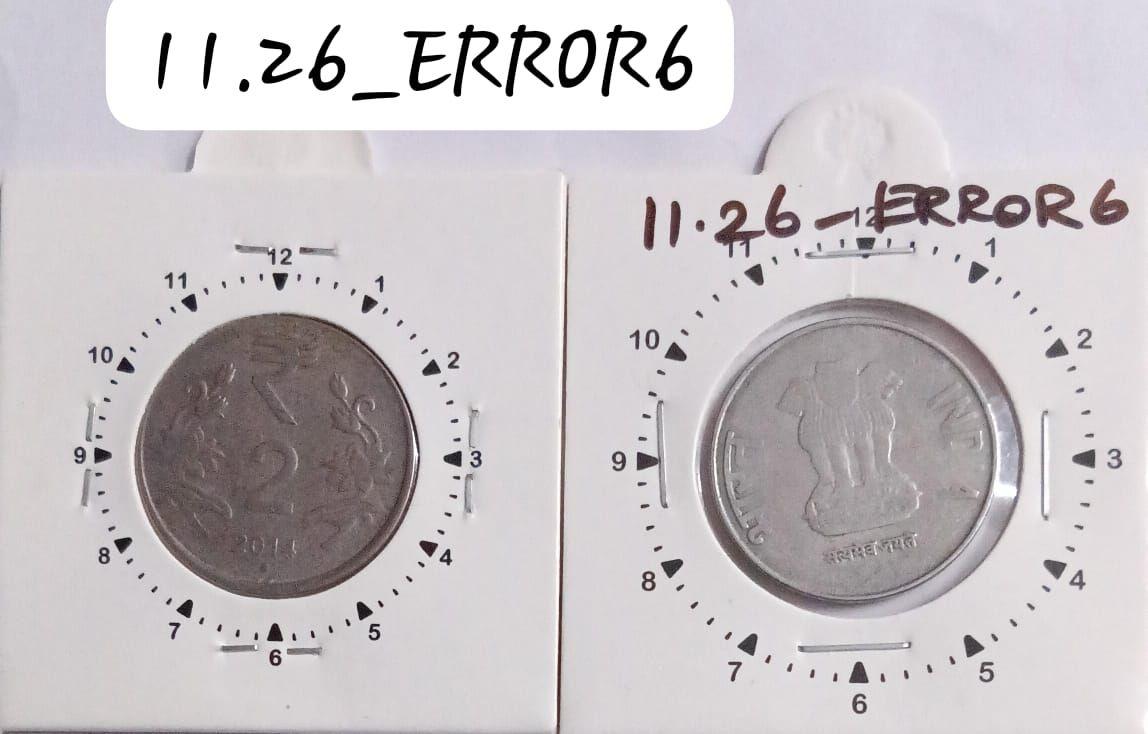 India - 2014 - 2 Rupees Kolkata Mint 11 Oclock Rotation Error Coin Used