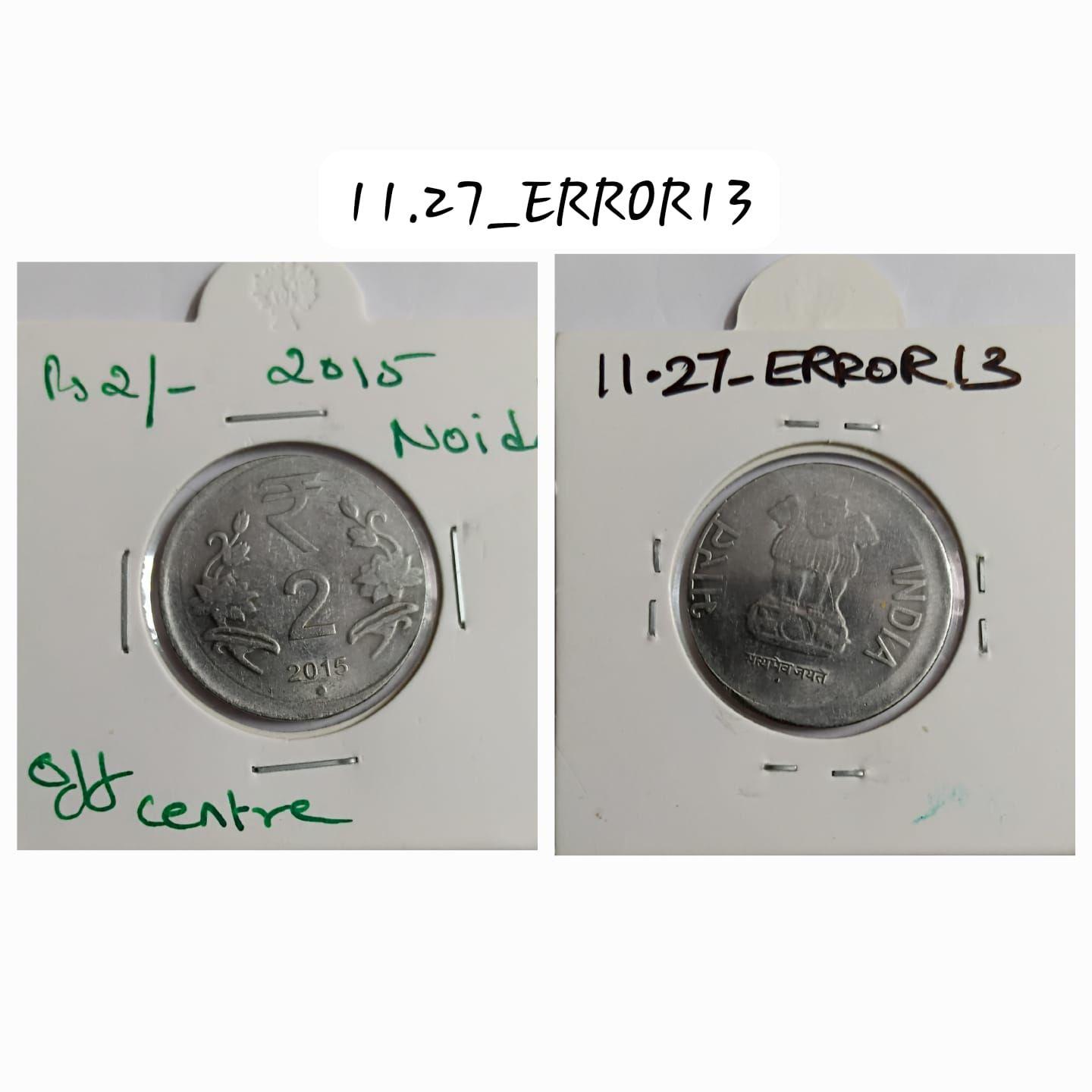 India - 2015 - 2 Rupees Noida Mint off-centre Coin UNC