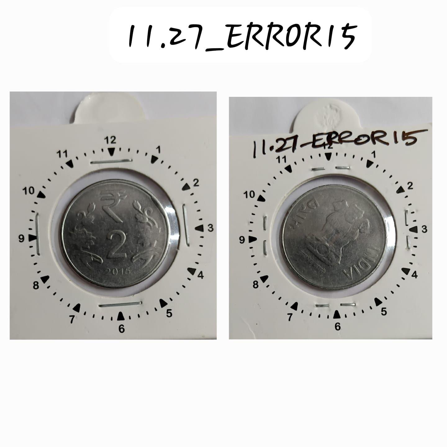 India - 2015 - 2 Rupees Noida Mint 1.30 Rotation Error Coin UNC
