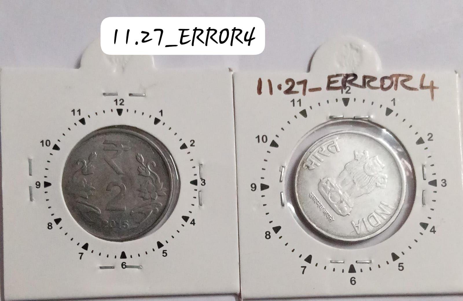 India - 2015 - 2 Rupees Hyderabad Mint 2 Oclock Rotation Error Coin Used
