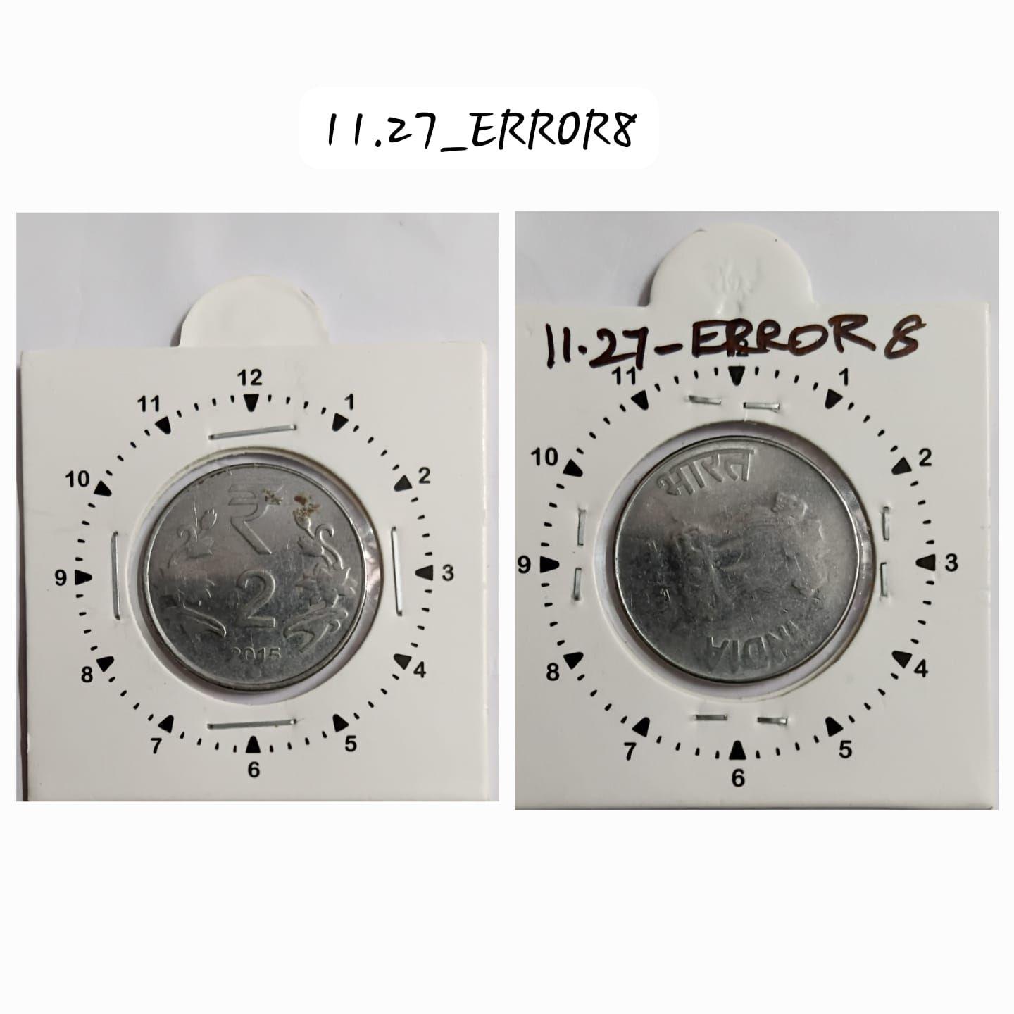 India - 2015 - 2 Rupees Kolkata Mint 2.30 Rotation Error Coin Used