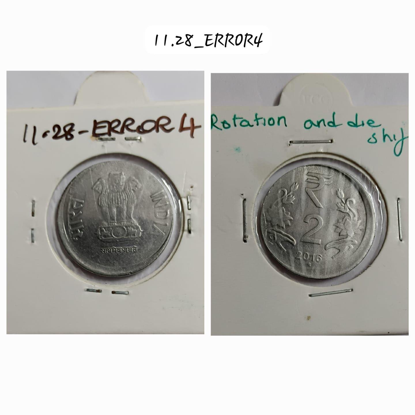 India - 2016 - 2 Rupees Hyderabad Mint off-centre Error Coin UNC