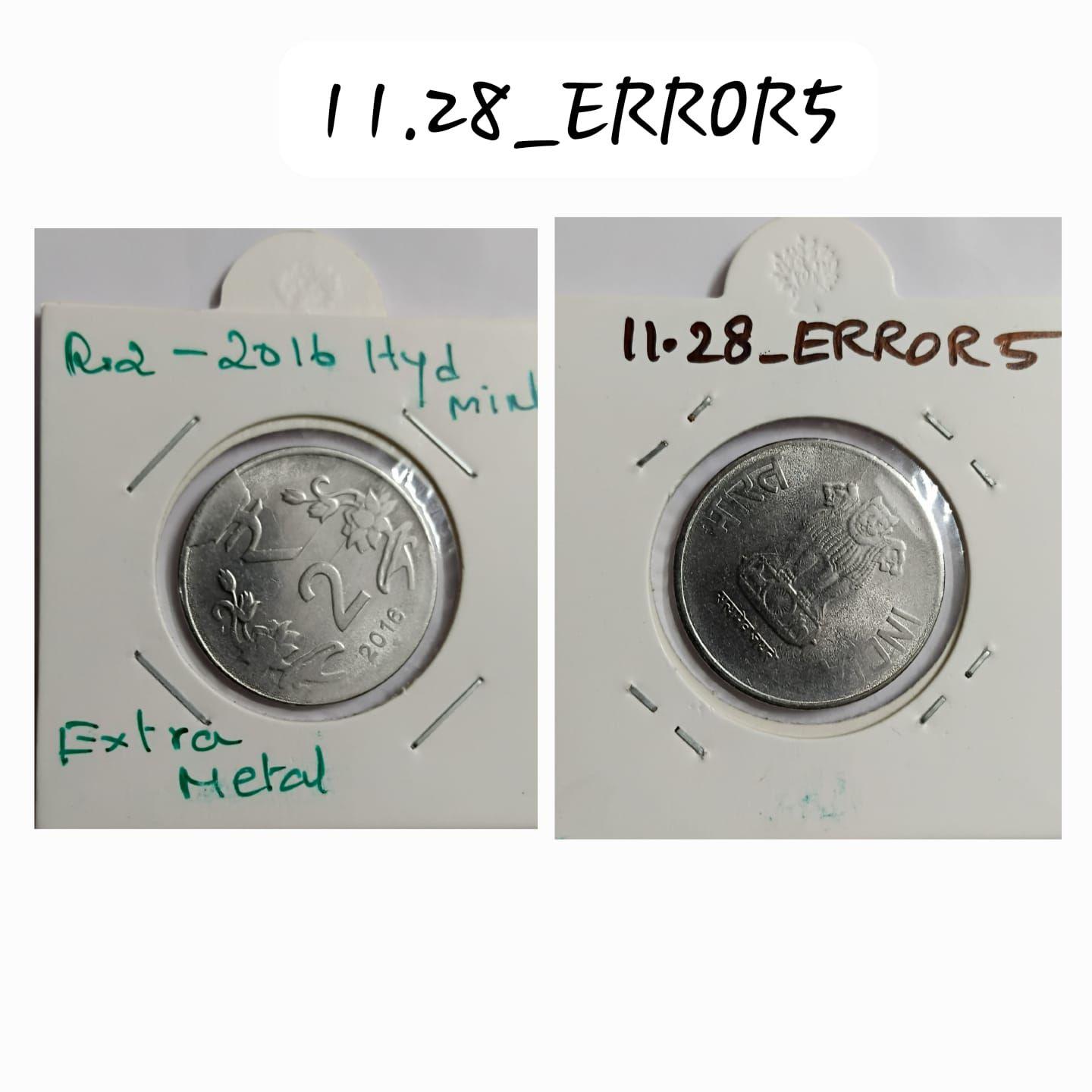 India - 2016 - 2 Rupees Hyderabad Mint Extra Metal Error Coin UNC