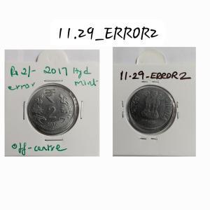 India - 2017 - 2 Rupees Hyderabad Mint off-centre Error Coin UNC