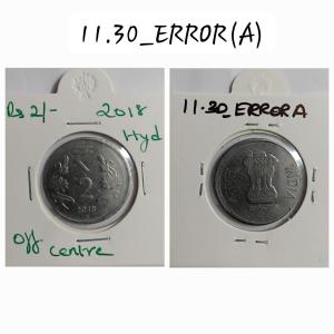 India - 2018 - 2 Rupees Hyderabad Mint off-centre Error Coin Used