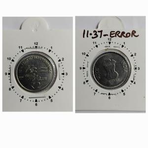 India - 2023 - 2 Rupees Noida Mint 11 Oclock Rotation Error Coin UNC