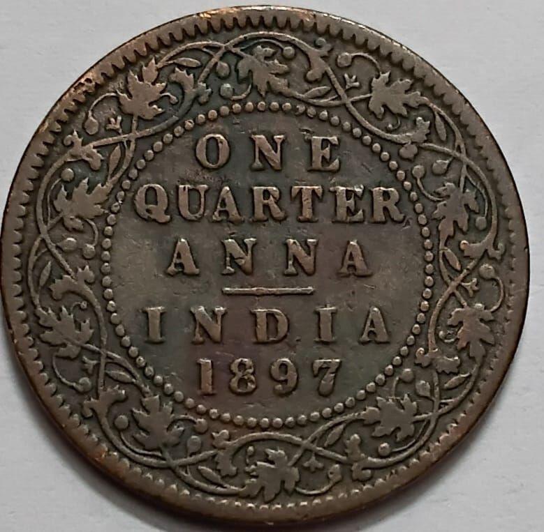 British India Coin Queen Victoria-1 Quarter Anna 1897 Used
