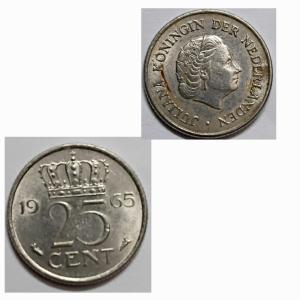 Netherlands-25 Cent 1965 (Used) - Coin