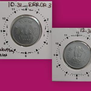 India - 2002 - 1 RUPEE Calcutta Mint 12.30 Rotation Error Coin Used