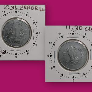India - 2002 - 1 RUPEE Calcutta Mint 11.30 Rotation Error Coin Used