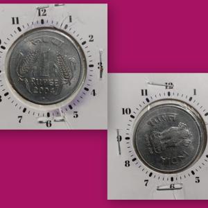 India - 2004 - 1 Rupee Hyderabad Mint 3 Oclock Rotation Error Coin Used