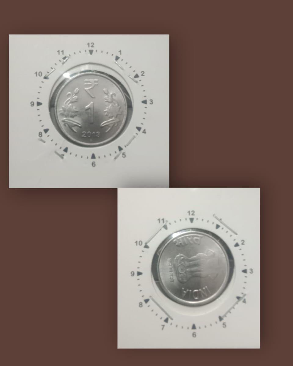 India - 2013 - 1 Rupee Noida Mint 2.30 Rotat - Error Coin