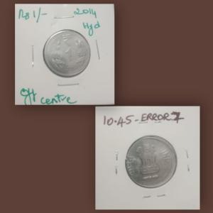 India - 2014 - 1 Rupee Hyderabad Mint of f C - Error Coin