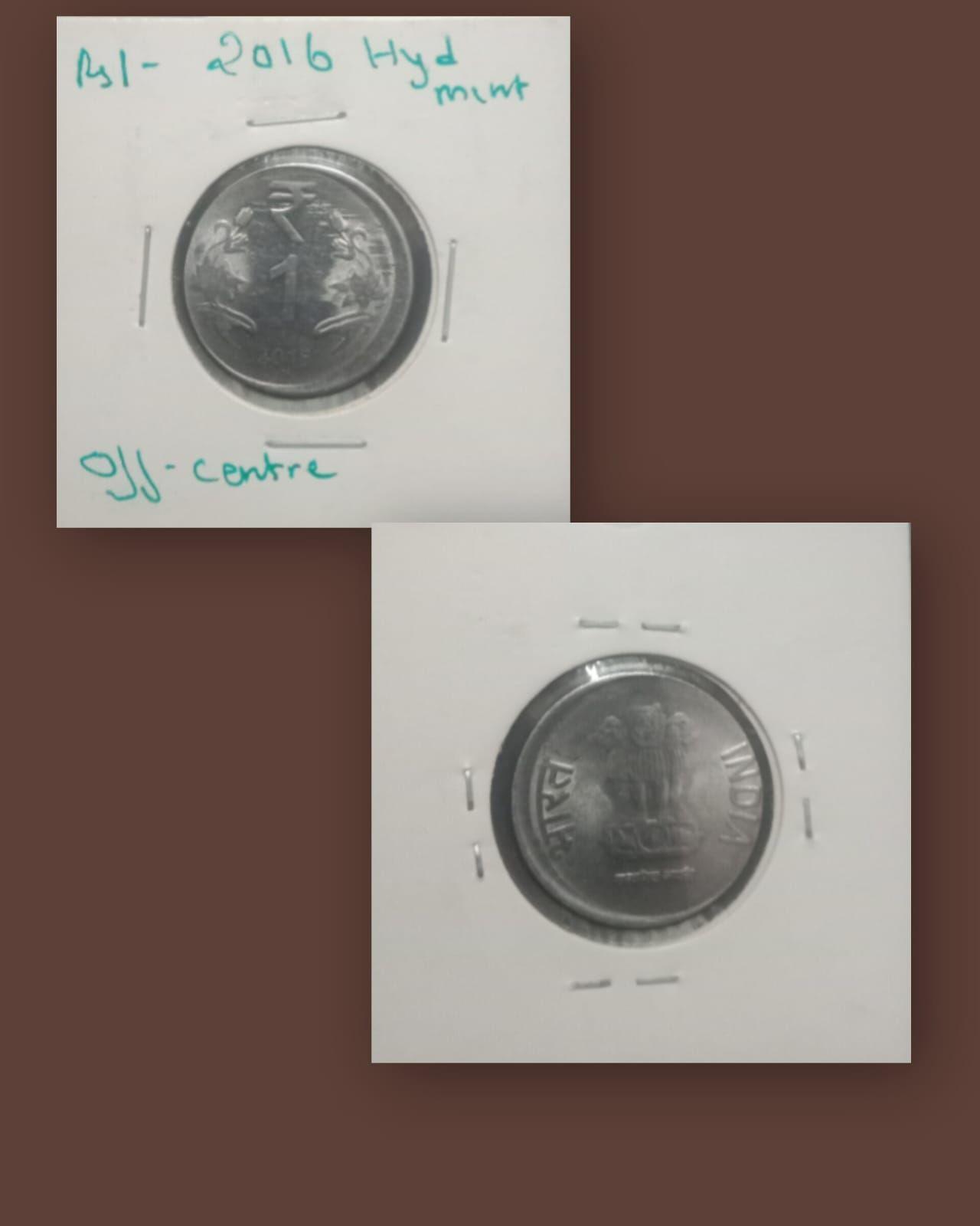 India - 2016 - 1 Rupee Hyderabad Mint of f C - Error Coin