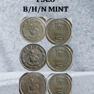 5 Rupees - Food Agriculture Org (F A O) Used 3 COINS -B/H/N Mint