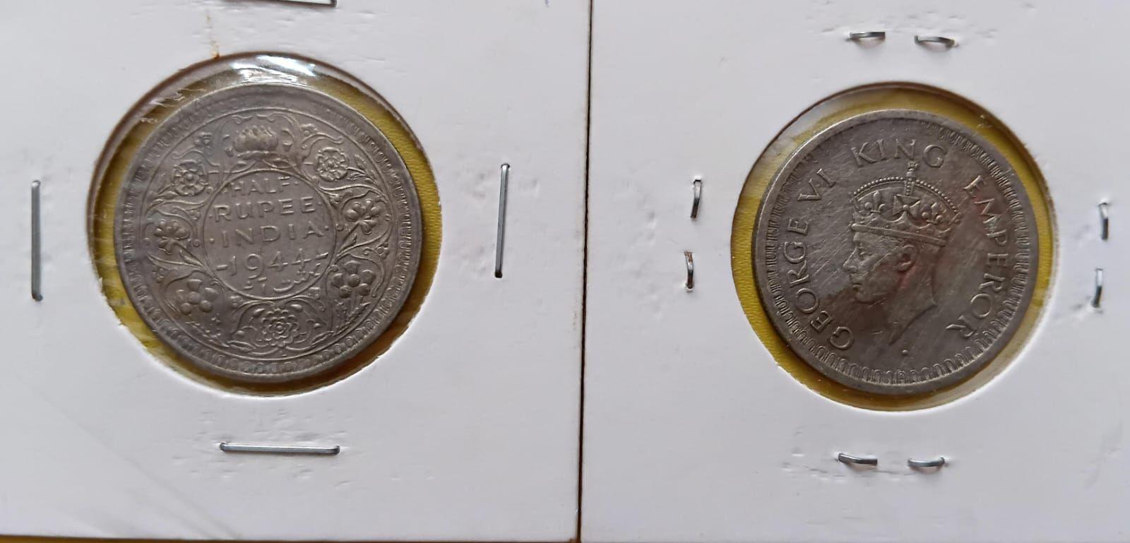 British India Coin George VI-Half Rupee 1944 Used Silver Coin