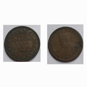 British India Coin George V-1 QUARTER Anna 1929 Used (COPPER)