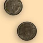 British India George V King 1926 5 CENTS STRAITS SETTLEMENTS Used SILVER COIN