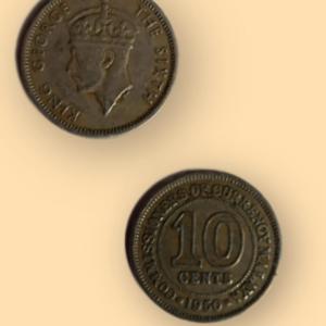 British India George King 1950 COMMISSIONERS OF Currency MALAYA 10 CENTS Used - Coin