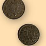 British India George King 1950 COMMISSIONERS OF Currency MALAYA 10 CENTS Used - Coin