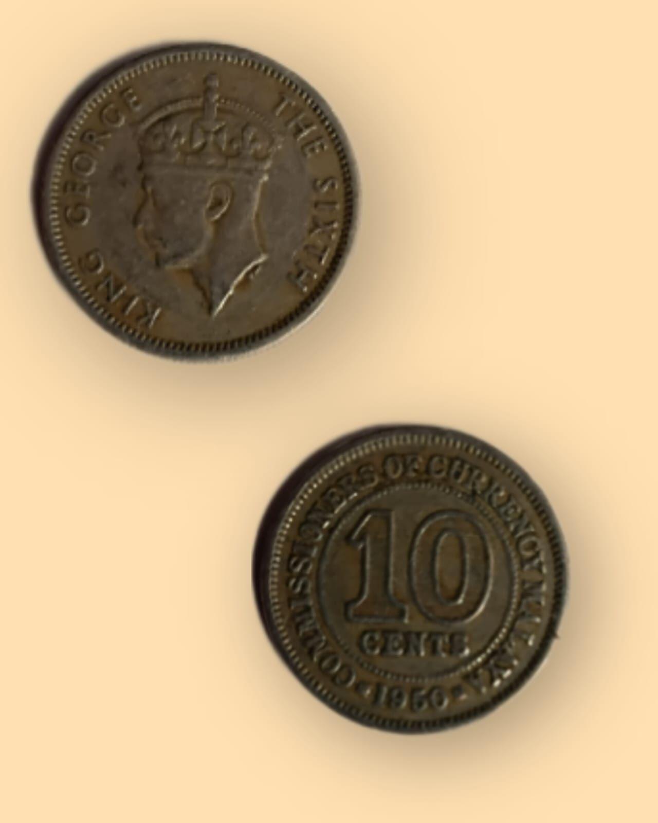 British India George King 1950 COMMISSIONERS OF Currency MALAYA 10 CENTS Used - Coin