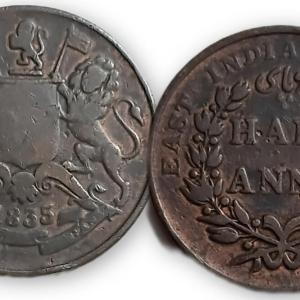 British India East India Company Half Anna coin dated 1835 (Copper) Used coin