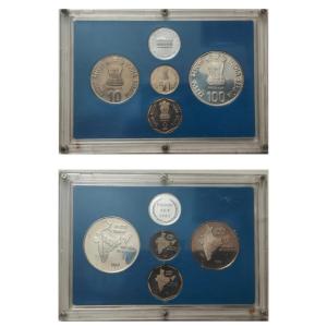 India - 1982 - National Integration Rs. 100, Rs. 10, Rs. 2, Ps.50 (Proof Set) - Coin