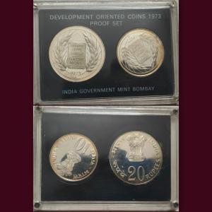 India - 1973 - Grow More Food Rs. 20 Rs. 10 Proof Commemorative Coin set