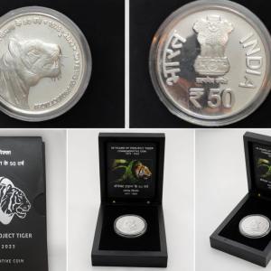 India - 2023 - 50 Years of Project Tiger (1973-2023) Proof Commemorative Coin Rs. 50 (Hyderabad Mint) Issued in MDF Box Package