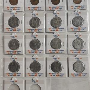 India - 1968-1994 - 20 Paise Year-Wise Collection Value Series Coin Collection in Holders With Sticker (16 Coins)