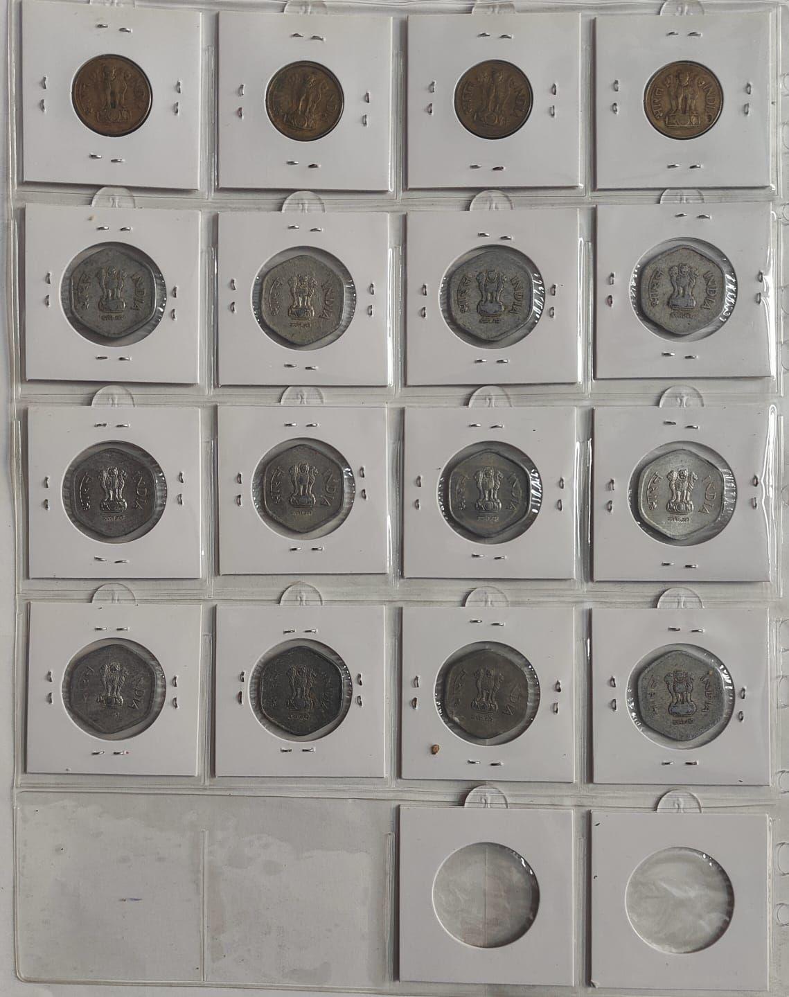 India - 1968-1994 - 20 Paise Year-Wise Collection Value Series Coin Collection in Holders With Sticker (16 Coins)