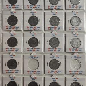 India 1 Rupee Year-Wise Collection (1962-2019) Value, Unity in Diversity, Mudra Symbol Series Coin set with Coin Holder With Sticker (1962, 1970, 1982, 2004, 2006) Missing (45 Coins)