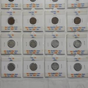India - 1957-1972 - Republic 1 Naya Paisa / 1 Paisa Complete Year Set in Coin Holders Bronze, Nickel-Brass Aluminium Coins 16 Coins Collection