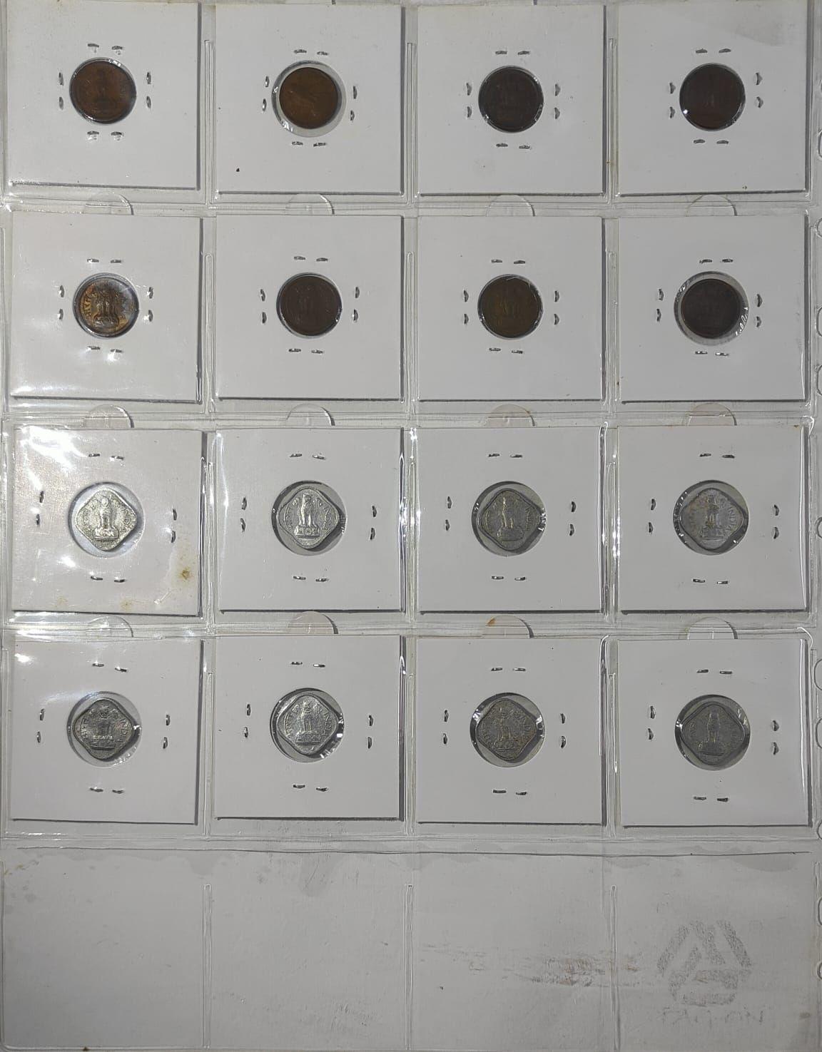 India - 1957-1972 - Republic 1 Naya Paisa / 1 Paisa Complete Year Set in Coin Holders Bronze, Nickel-Brass Aluminium Coins 16 Coins Collection