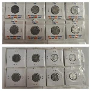 India - 1964-1971 - 3 Paise Complete Year Set in Coin Holders Aluminium Coins Year Wise Collection 8 Coins Lot Coin Holder With Sticker (8 Coins)