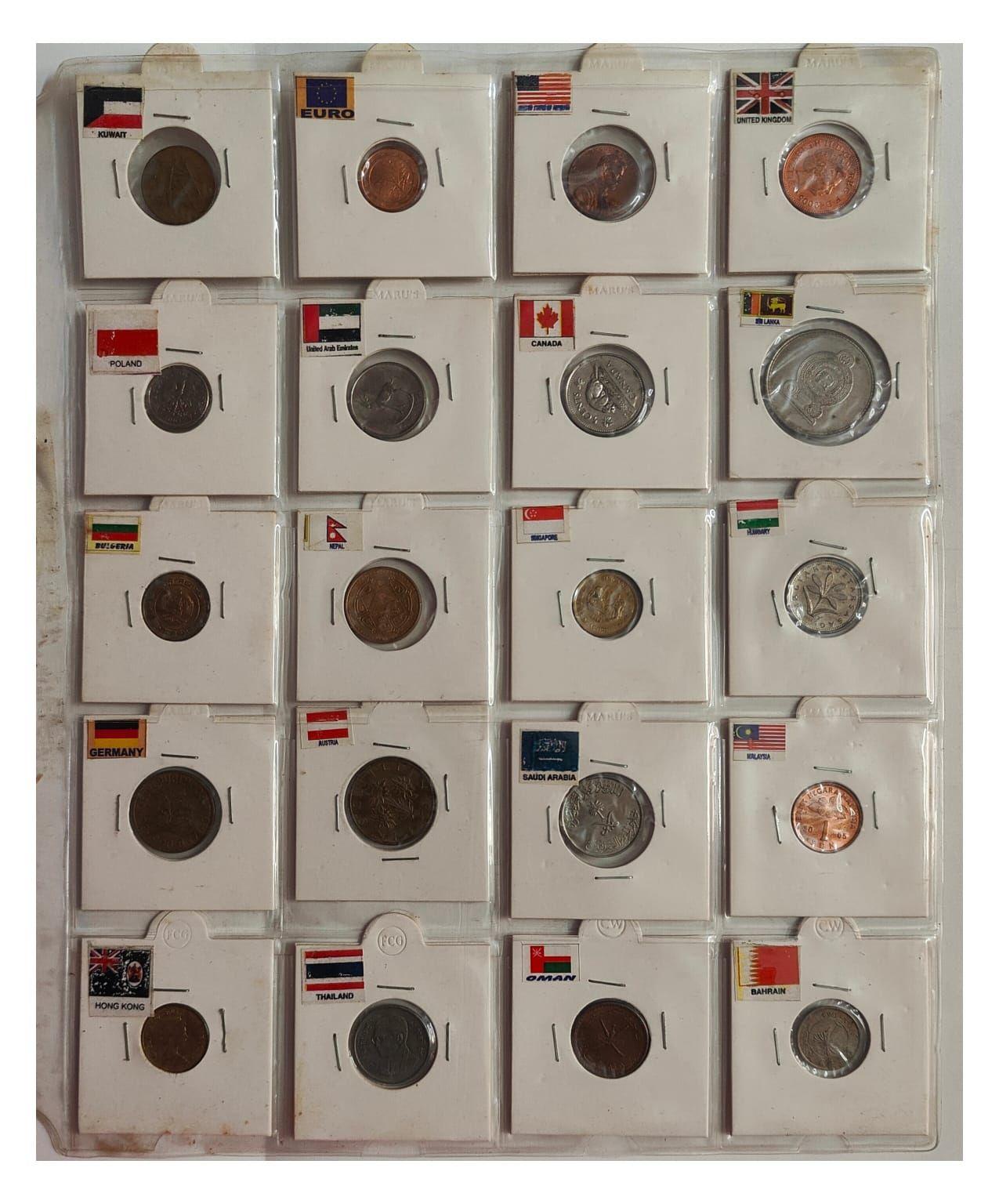 World Foreign Coins Collection Lot 20 Different Countries With Coin Holders