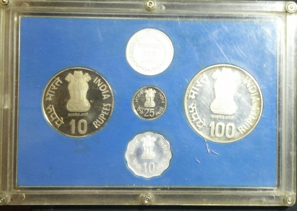1982 Asian Games Rs. 100, Rs. 10, Ps.25, Ps.10 (Proof Set) - Coin