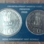 India - 1986 - Fisheries Rs. 100 Rs. 20 (UNC SET) - Coin