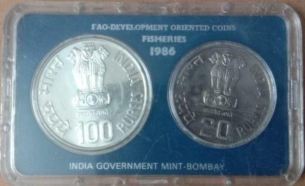 India - 1986 - Fisheries Rs. 100 Rs. 20 (UNC SET) - Coin