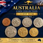 Australia 1 Cent To 2 Dollars Complete 7 Coin Denomination Set Used / Mixed Dates (No Specific Year Guarantee)