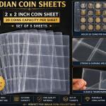 Indian Coin Sheets 2x2 Inch 20 Coin Pocket Holder Fine Quality Fresh Stock Set of 5 Sheets