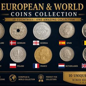 European and World Coins Collection 10 Countries Switzerland, Denmark, Spain, Belgium, Germany, Poland, France, Netherlands, Georgia and United Kingdom Used coin (no specific year guarantee)