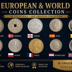 European and World Coins Collection 10 Countries Switzerland, Denmark, Spain, Belgium, Germany, Poland, France, Netherlands, Georgia and United Kingdom Used coin (no specific year guarantee)