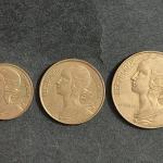 France 5, 10 and 20 CENTIMES 1968/1976/1980 SET OF 3 USED COINS (No guarantee of year on the coin)