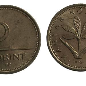Hungary - 1993 2 Forint Copper-Nickel Coin Used
