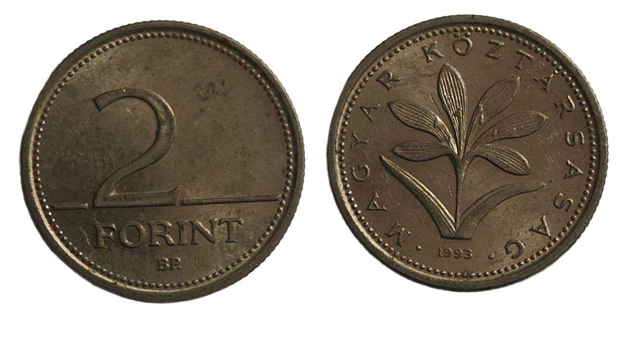 Hungary - 1993 2 Forint Copper-Nickel Coin Used