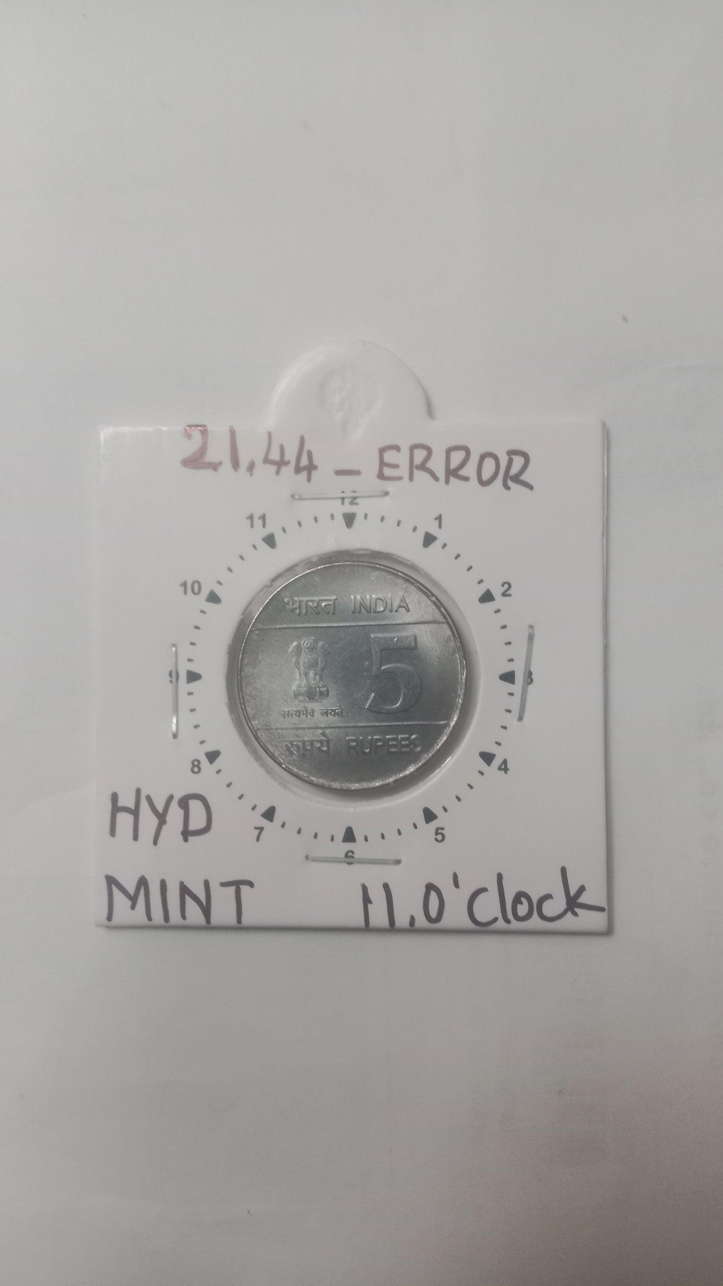 India - 5 Rupees-Shaheed Bhagat Singh Hyderabad Mint 11 Oclock Rotation Error Coin Used