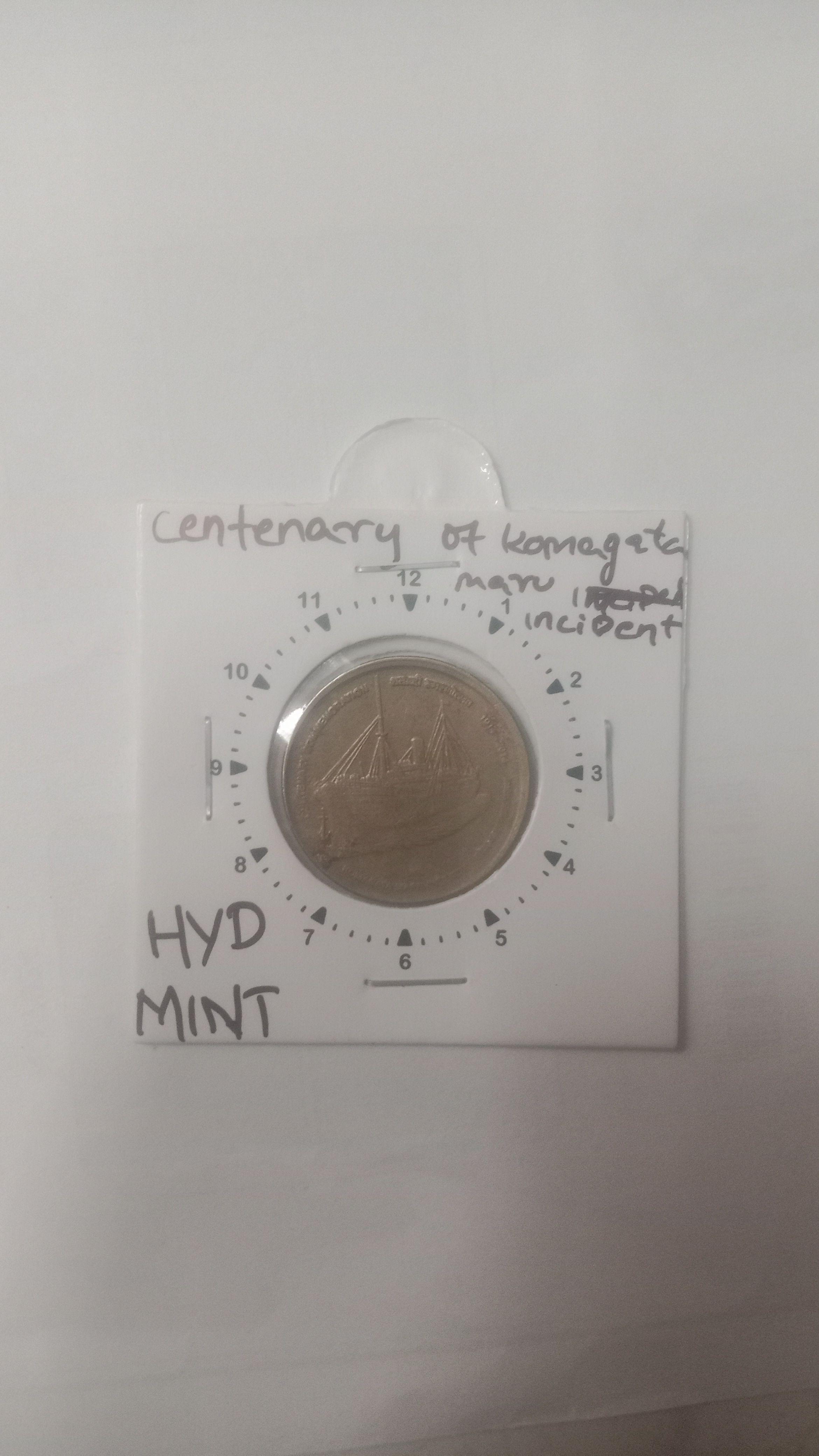 India - 2014 - 5 Rupees-Centenary of Komagata Maru Incident Hyderabad Mint 11.30 clock Rotation Error Coin Used